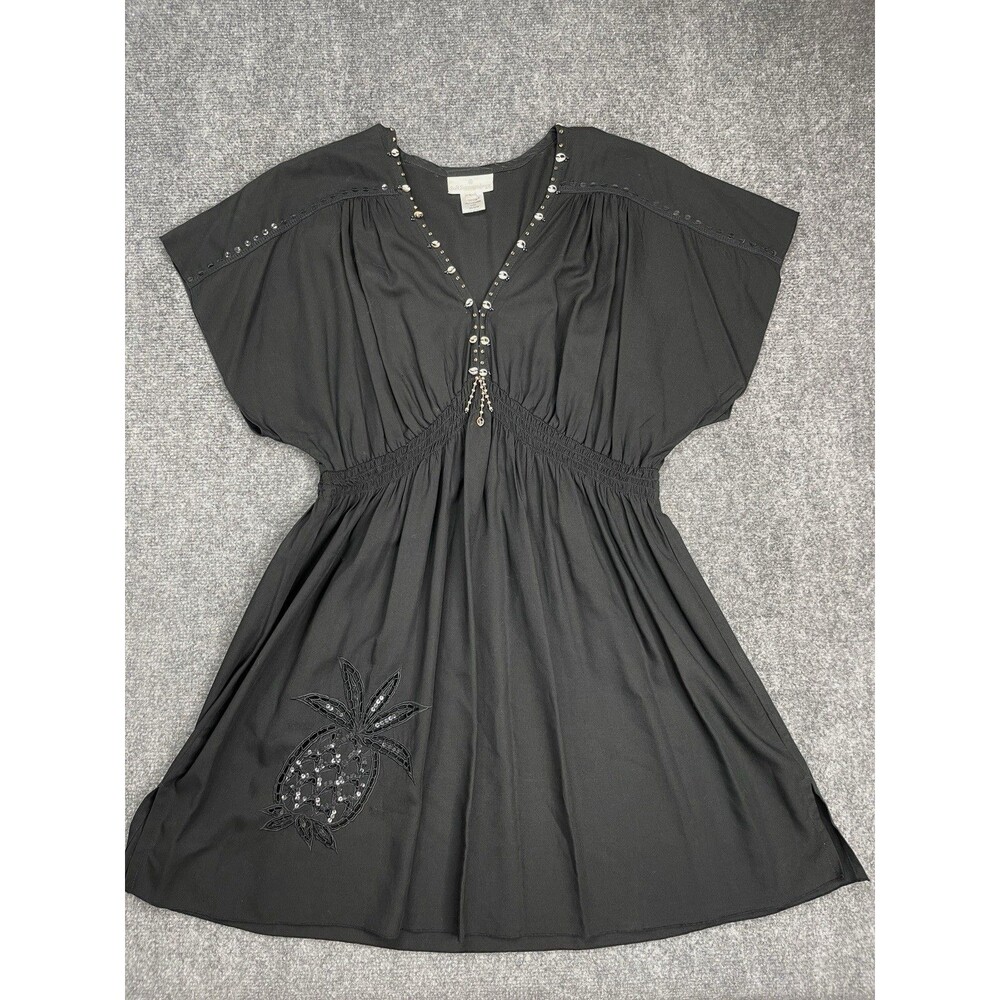 Soft Surroundings Kaftan Dress Womens Large Sea Shell Accent Resort Cruise Black - Picture 8 of 14